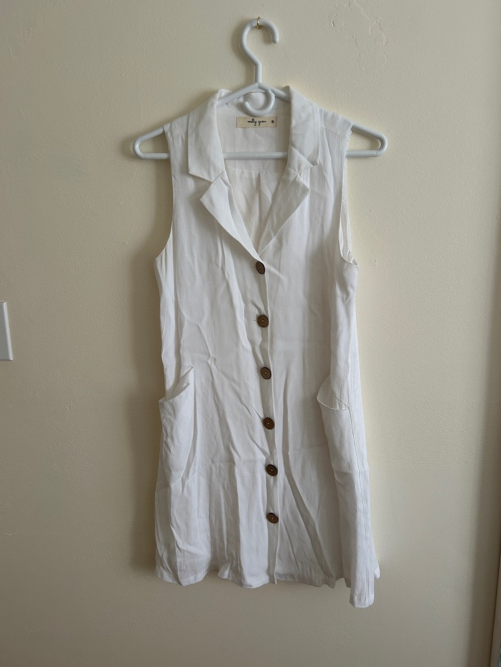 Sleeveless White Button-Front Mini Dress